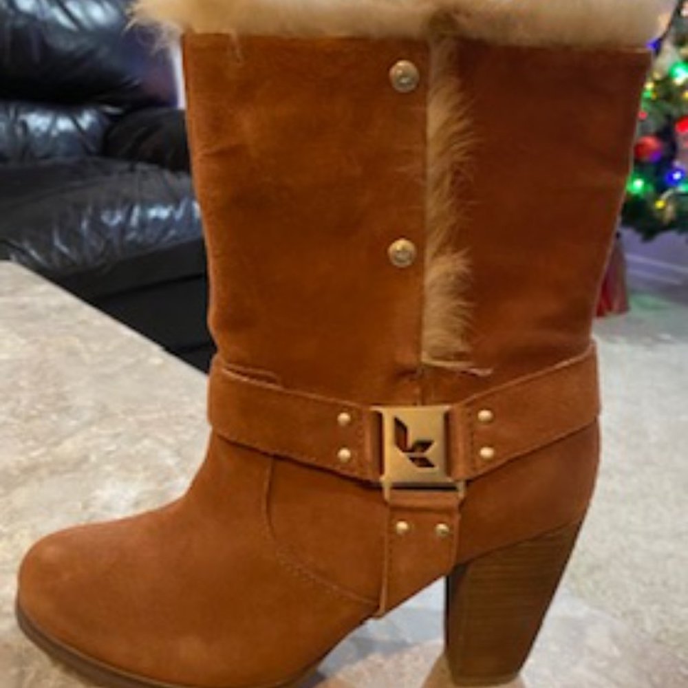 Koolaburra suede and real fur heeled boots, US 8